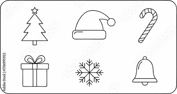 Fototapeta Santa Hat and Snowflake Line Art – Minimal Christmas Icon Vector