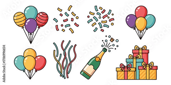 Fototapeta New Year Celebration with Champagne Bottle and Confetti – Festive Party Illustration