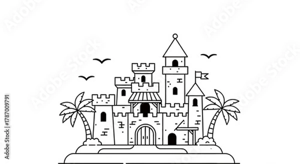 Obraz Cartoon castle on island illustration vector design background