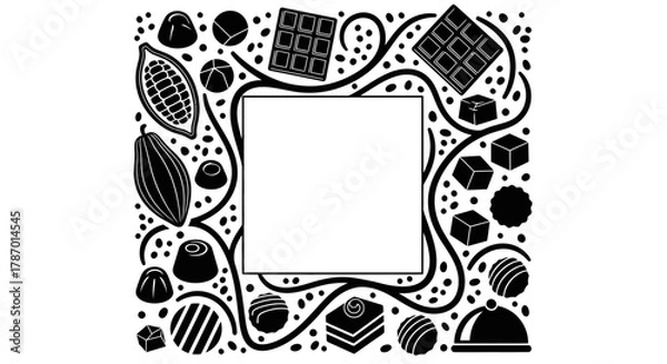 Obraz Chocolate frame vector design with cocoa beans and truffle sweets