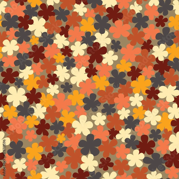 Fototapeta Cute brown, orange flowers. seamless pattern vector illustration in autumn colors