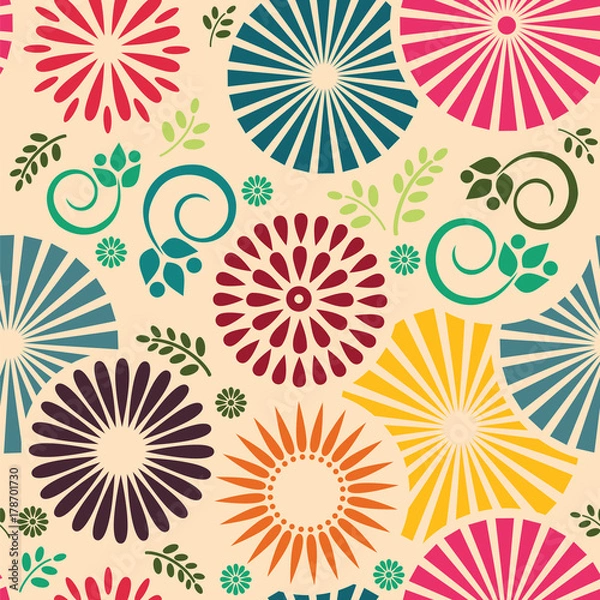 Obraz Autumn colors folklore inspired flowers vector seamless pattern 