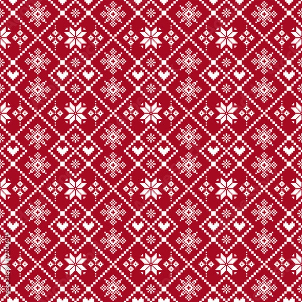 Obraz Red Geometric Pixel Seamless Knitted Pattern