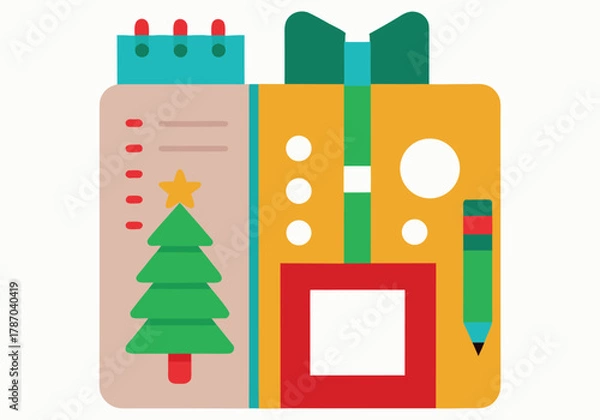 Obraz A festive christmas gift box with a calendar and a pencil perfect for the holiday season