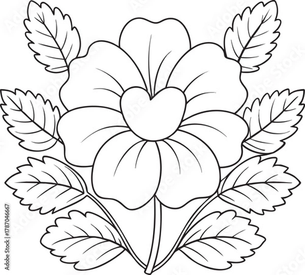 Fototapeta Detailed hibiscus flower line art for adult and kids coloring books, botanical outline for creative design projects