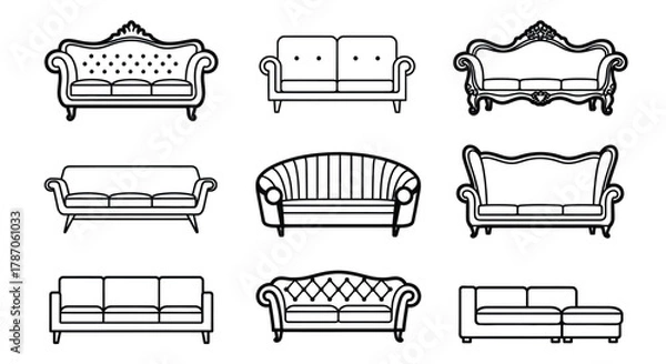 Fototapeta Diverse collection of sofa designs showcasing interior design trends