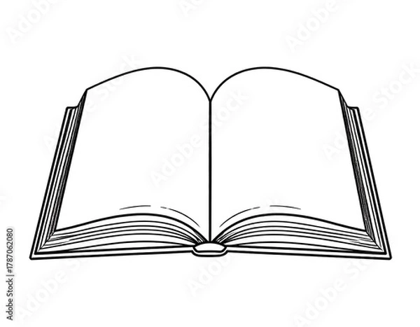 Fototapeta Line drawing of an open book, blank pages facing upwards