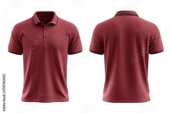 Fototapeta Burgundy polo shirt, front and back views