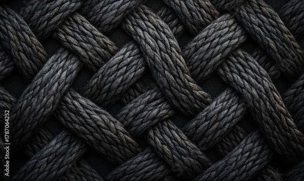 Fototapeta Celtic knot rope design on a black background symbolizing security and safety. The intricate pattern of yarn and thread represents strong ties and woven connections in life, Generative AI