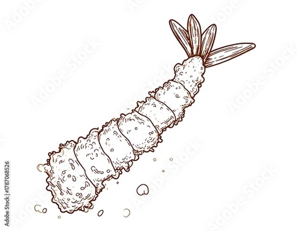Fototapeta Line art illustration of a tempura shrimp with a fluffy batter