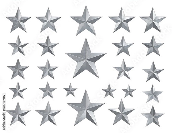 Fototapeta Metallic, five-pointed star shapes in varying sizes and arrangements