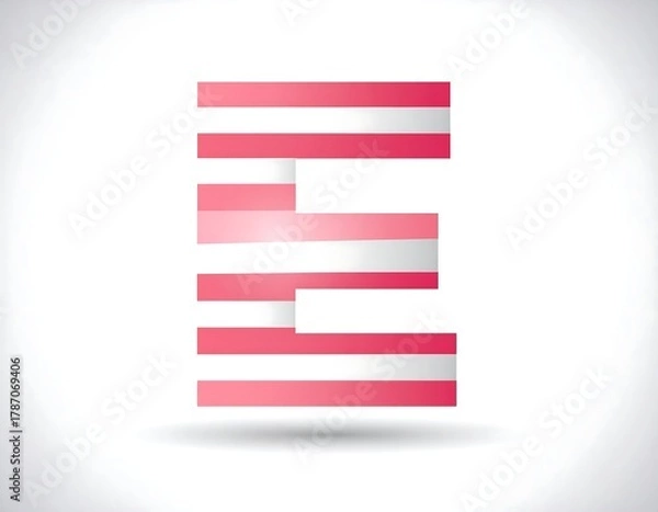 Fototapeta Modern abstract representation of the letter "E" composed of layered horizontal stripes with a gradient effect, set against a white backdrop