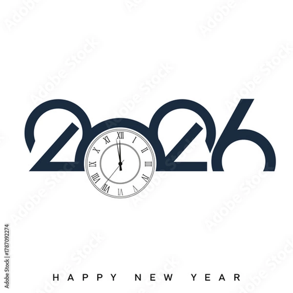 Fototapeta Elegant Happy New Year 2026 with classic countdown clock. Vector