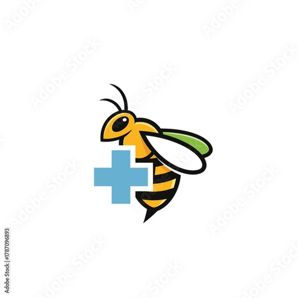 Fototapeta A vibrant and playful bee logo design featuring a medical cross, ideal for healthcare, wellness, or natural remedy brands seeking a memorable emblem.