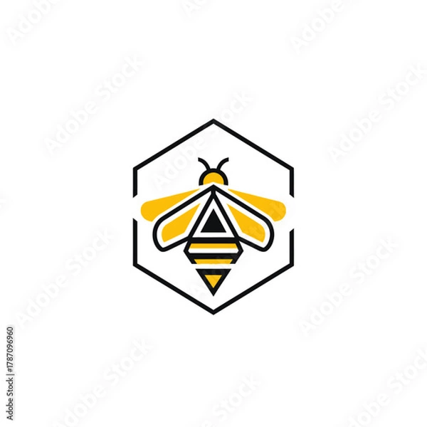 Fototapeta A minimalist vector logo design featuring a bee inside a hexagon shape, perfect for honey, beekeeping, or natural product brands, with a clean and modern aesthetic.