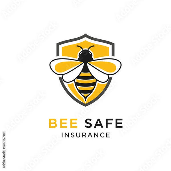 Fototapeta A minimalist logo design featuring a bee superimposed on a shield, conveying a sense of protection and safety, ideal for an insurance company branding.