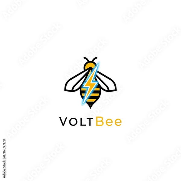 Fototapeta A charming logo design featuring a bee with a lightning bolt, symbolizing energy and nature's power in a visually appealing and modern aesthetic.