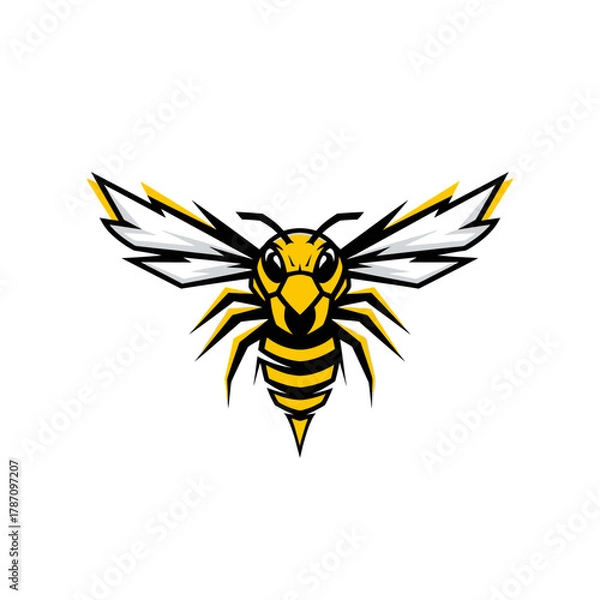 Fototapeta A stylized vector illustration of a yellow and black wasp with wings spread, ideal for sports team logos, branding, or graphic design projects.