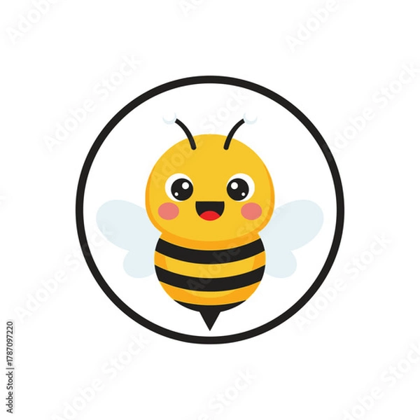 Fototapeta This adorable bee illustration with a sweet smile and charming details is perfect for adding a touch of whimsy and cheer to any project or design.