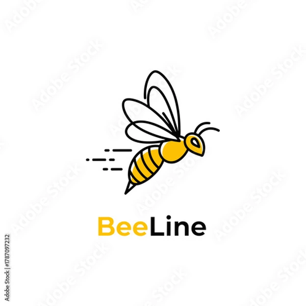 Fototapeta A minimalist vector illustration of a bee in flight, designed in a clean and modern style, ideal for branding or logo usage on a white background.