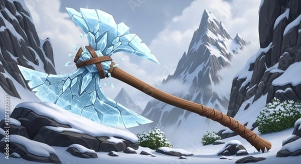 Obraz Glacial cleaver amidst snowy peaks: a majestic ice weapon in a winter realm