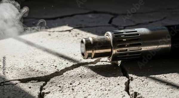 Obraz Industrial heat gun aimed at cracked concrete surface displaying high contrast