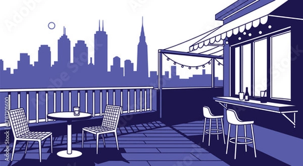 Obraz Rooftop bar illustration with city view and modern style seating