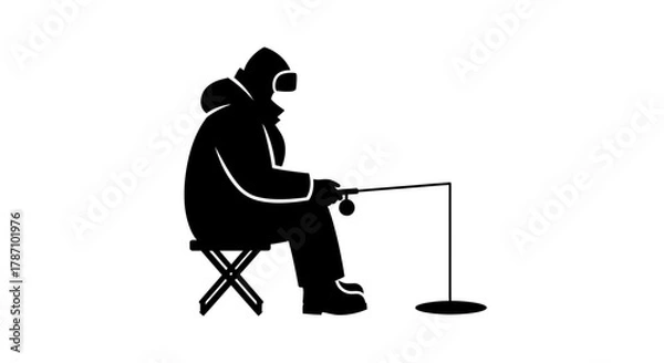 Obraz Lone ice fisherman patiently waiting for a bite on a frozen lake