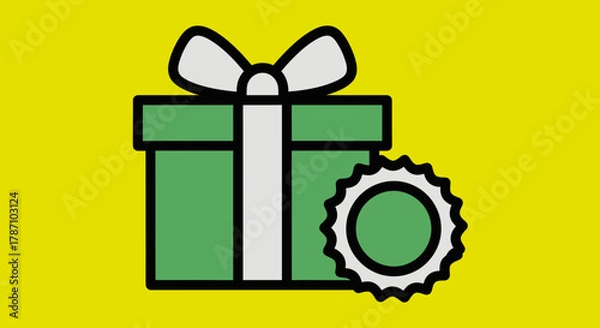 Obraz Celebrate deals with this green gift box and trendy badge icon