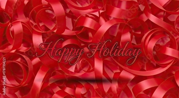 Obraz Happy Holiday Wishes With Red Ribbon Background