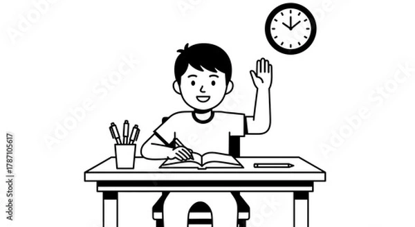Obraz Enthusiastic student raising hand in class ready to answer question