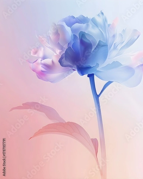 Fototapeta Ink-Style Peony Illustration on Pastel Peach-to-Lavender Gradient Background. It ideal for packaging, stationery, digital overlays, or luxury lifestyle design.