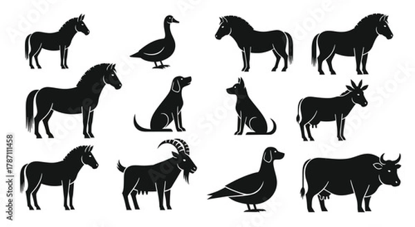 Obraz Farm animals vector silhouettes for logo or brand identification
