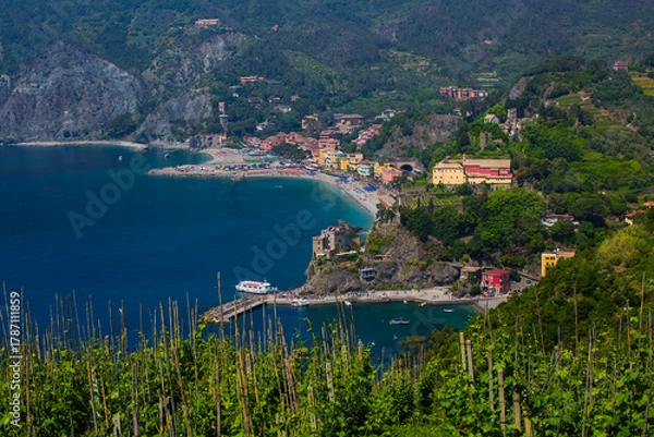 Obraz Beautiful view of vineyards and Monterosso, one of five ancient, picturesque villages that make up Cinque Terre on Italy's rugged Ligurian coast
