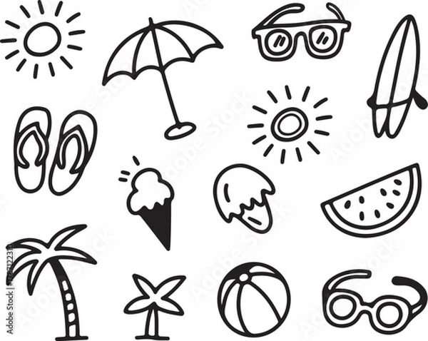 Fototapeta Summer and Beach Icon Set