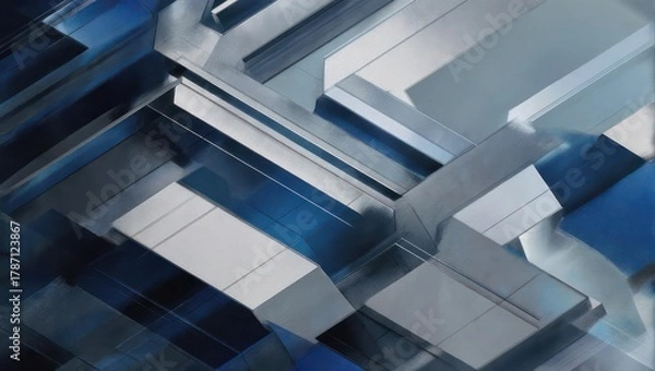 Obraz Abstract geometric shapes in blue and silver, modern design.
