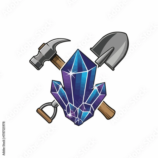 Fototapeta Mining Tools and Crystals Illustration.