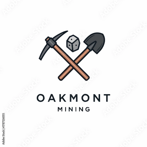 Obraz Oakmont Mining Logo with Crossed Pickaxe Shovel and Dice.