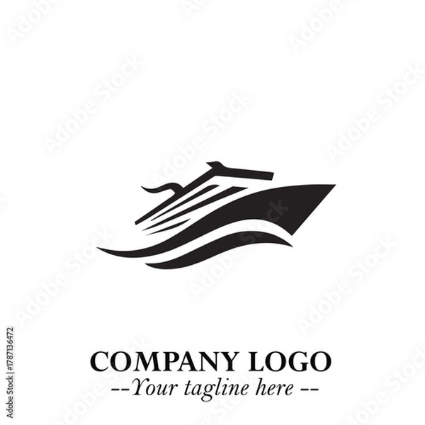 Fototapeta Ship Moving Fast Logo Symbol in Black on the White Background with Modern Maritime Design