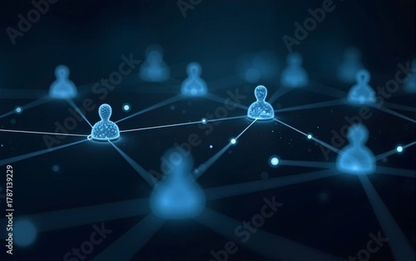Fototapeta Network of people icons connected by lines in a dark abstract space. High quality