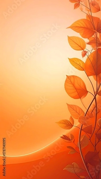 Fototapeta Warm gradient background with orange leaves gently cascading along the right