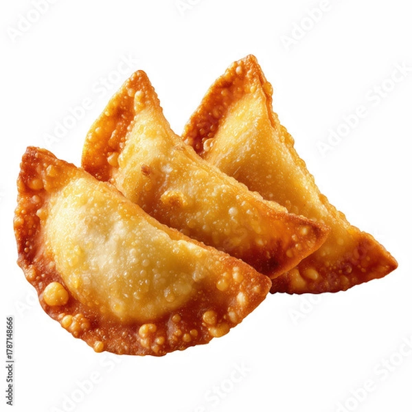 Fototapeta Crispy fried dumplings with golden brown texture isolated on transparent background
