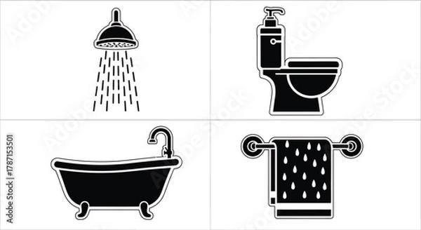 Obraz Bathroom fixture icons for stylish, modern home interior design projects