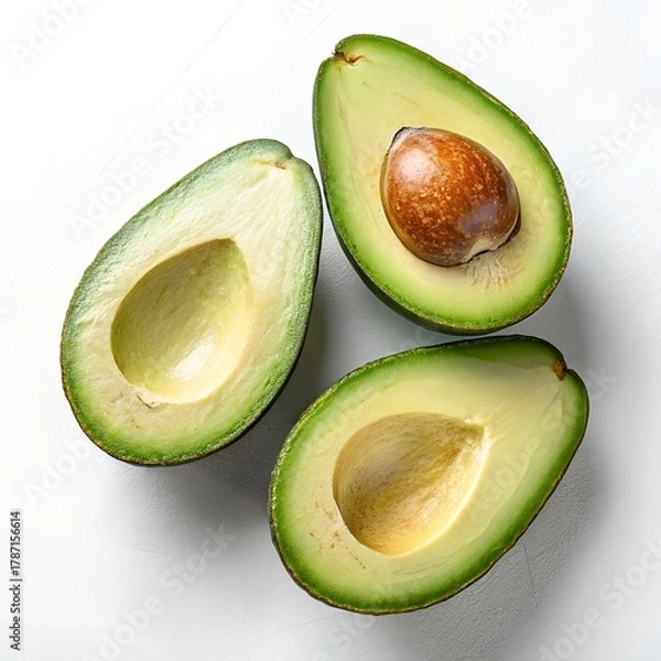 Fototapeta Fresh Ripe Avocado Cut in Half with Seed – Top View on Neutral Background