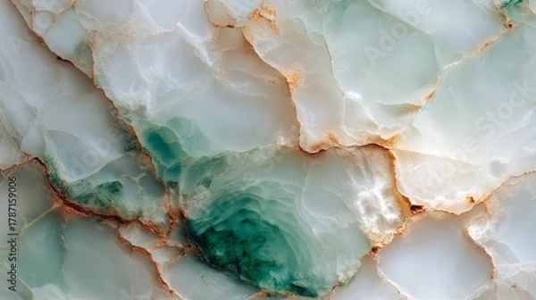 Fototapeta Abstract Green White And Gold Marble Texture Close Up Macro View
