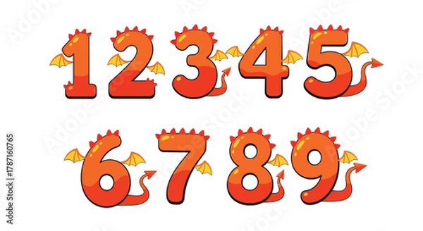Fototapeta Fun dragon numbers 1 to 9 for kids learning math and counting skills