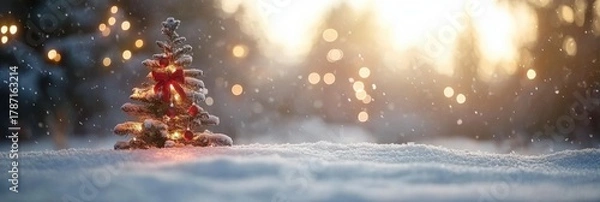 Fototapeta Magical Winter Snow Scene with Soft Bokeh for Christmas