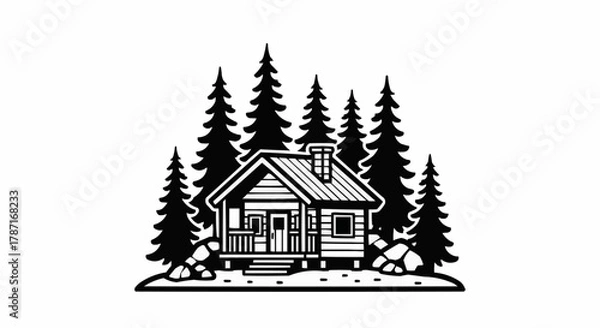 Fototapeta Cabin in the Woods - A Rustic Retreat Among Towering Pines.