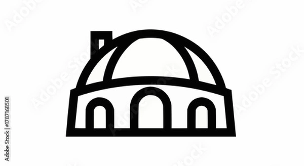 Fototapeta Simple Line Art Icon of a Dome Building with Arched Windows.