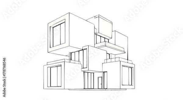Fototapeta Modern Architectural Sketch of a Multi-Level House Design.